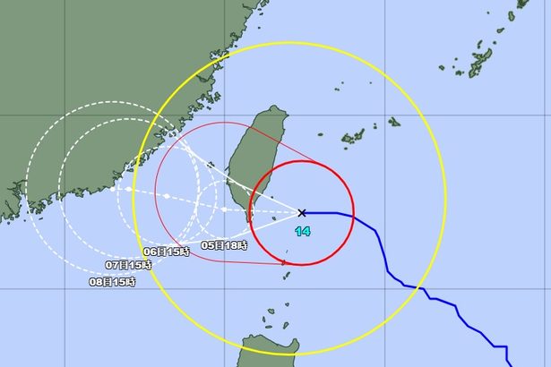 台風14号、次第に遠ざかる　先島地方は5日まで強風や高波に注意（4日午後6時現在）