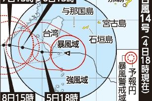 台風14号、宮古・八重山で大しけ続く　与那国大雨恐れ