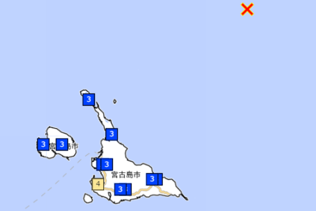 宮古島市で震度4　津波のおそれなし　マグニチュード6、緊急地震速報も　