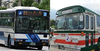 〔左から）沖縄バス、東陽バスの車体〔資料写真）