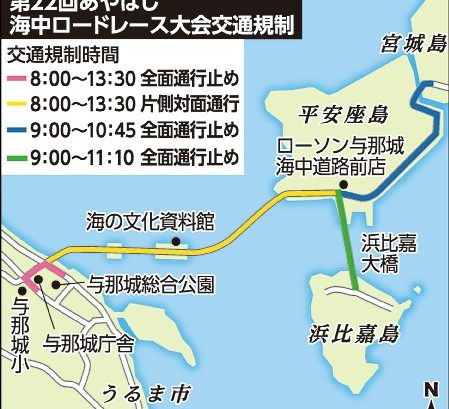 うるま市各地で　きょう交通規制　あやはしロードレース