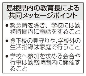 学校への電話「勤務時間内に」　島根県内教育長　保護者に通達、教員負担減へ