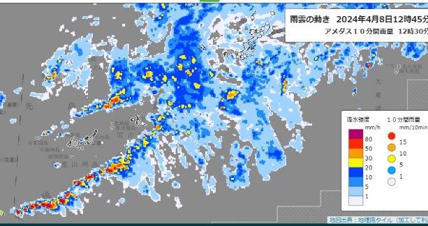 宮古島地方に大雨警報（土砂災害）　沖縄本島地方も激しい雨の予報（8日午後0時40分現在）