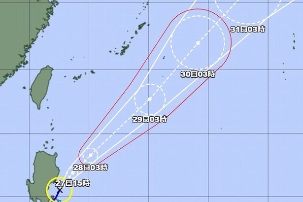 台風1号発生、29日に沖縄・南大東島の近海に（26日午後6時）