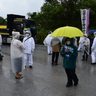 本部塩川に県内外４０人　埋め立て土砂搬出に抗議