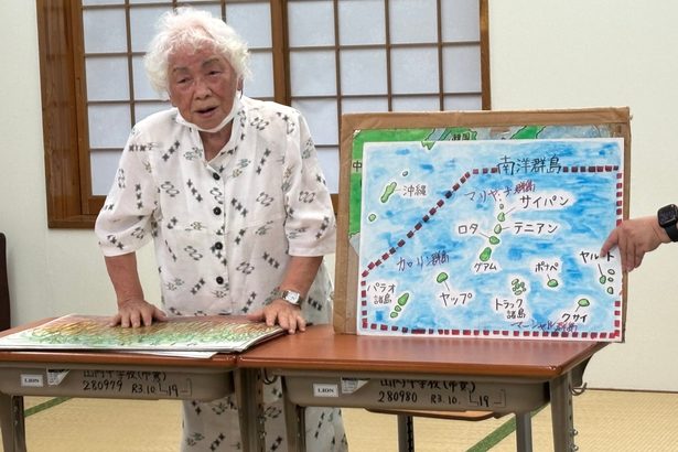 壮絶　ロタ島の戦争　紙芝居に　９７歳仲井間さん　山内中で講話　級友の叫び、今も