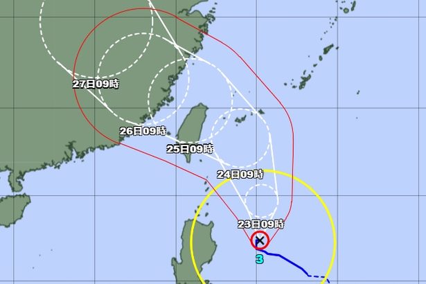 台風3号、24～25日に先島接近か　ゆっくりと北上、非常に強い勢力に発達へ（22日午前9時現在）