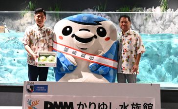 「がんばるにょ!!」FC琉球のジンベーニョが館長に就任　副業の報酬はマンゴー　DMMかりゆし水族館　豊見城　沖縄