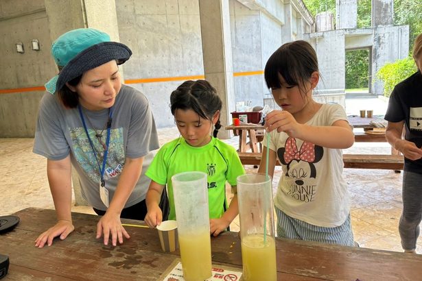 身近な植物を絵の具に　東・山と水の生活博物館　親子連れ１２人挑戦