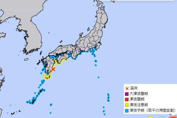 宮崎県南部で震度6弱　鹿児島、宮崎、大分などに津波注意報　南海トラフ巨大地震との関連調査