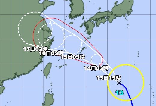 台風13号、発達しながら北上　14日から15日にかけ沖縄地方へ最接近　急激に風雨強まる恐れ（12日午後9時現在）