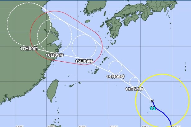 台風13号、沖縄地方は14日から15日にかけ暴風の見込み　猛烈な風雨に警戒を（13日午前9時現在）