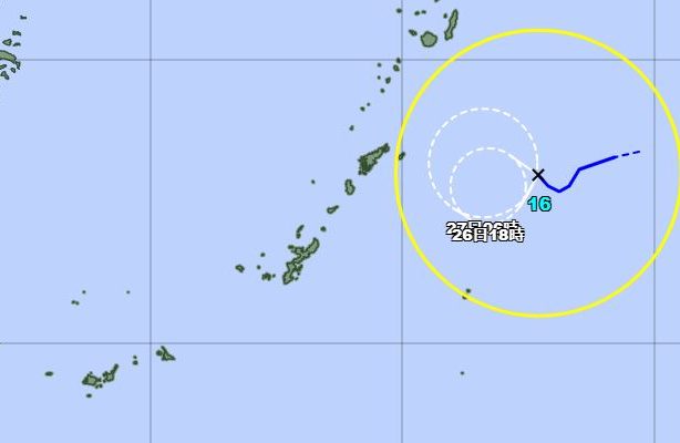 台風16号発生　大東島は天気崩れる　27日再び熱帯低気圧に変わる見通し