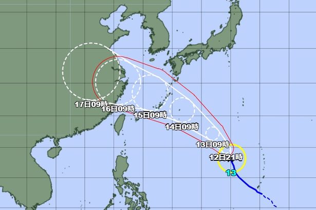 台風13号、14日から15日にかけ、暴風域を伴い強い勢力で沖縄地方に接近のおそれ（12日午前9時現在）