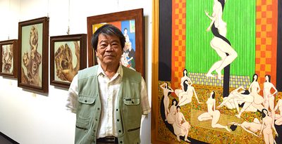 パリに渡り絵描き50年　あじくーたーな色彩空間が広がる　桑江さん展示会　29日まで　那覇　沖縄