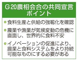 食料供給強靱化を確認　Ｇ２０農相会合　３年ぶり共同宣言