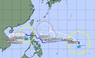 台風21号が発生　30日ごろに強い勢力で沖縄地方に接近の恐れ（25日正午現在）