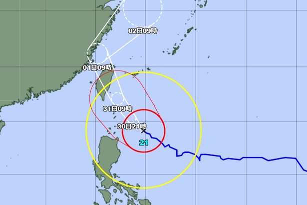 大型で非常に強い台風21号、石垣、与那国にあす最接近　明け方に暴風警報発表か（30日午前9時現在）