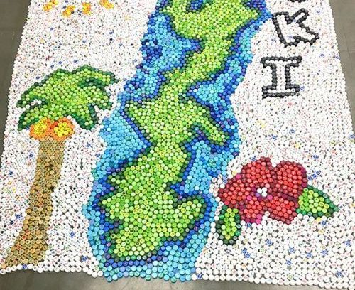 「SDGs、高校生でもできる」ペットボトルのふた4万個集めて絵に　沖縄尚学高の幸喜さん、岸前さん