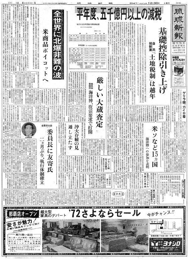 復帰直後の沖縄〈50年前きょうの1面〉12月30日「沖大存続の見通し立たず」―琉球新報アーカイブから―